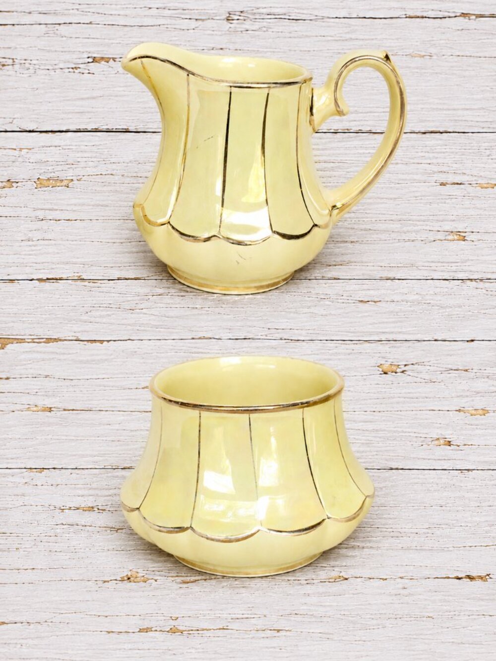 Vintage Sadler England Yellow Pearl Iridescent Luster Creamer & Sugar Bowl Set